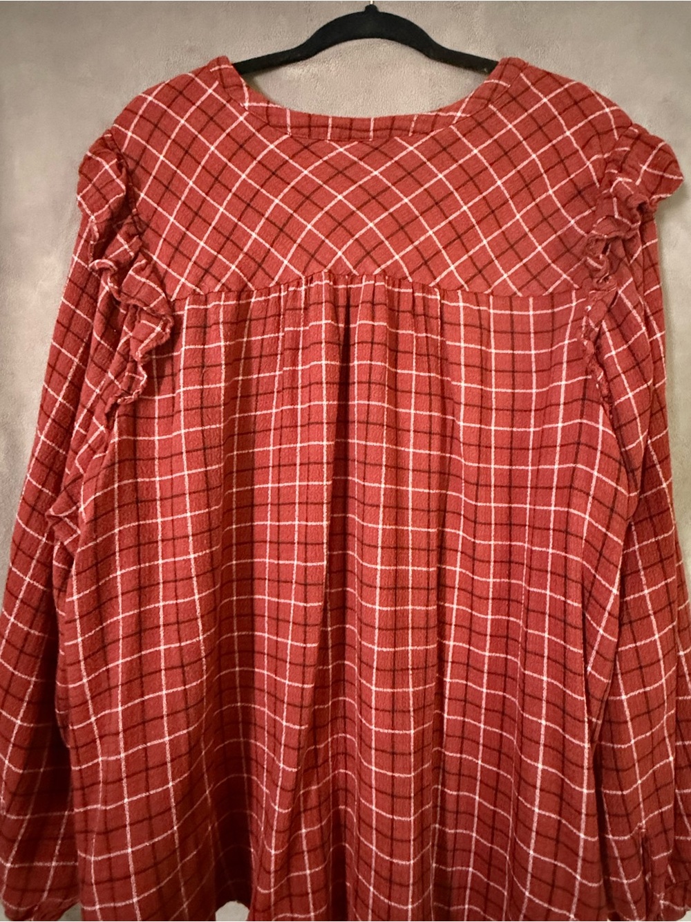 torrid Rust Red Plaid Ruffle-Yoke Henley Tunic - Picture 6 of 7